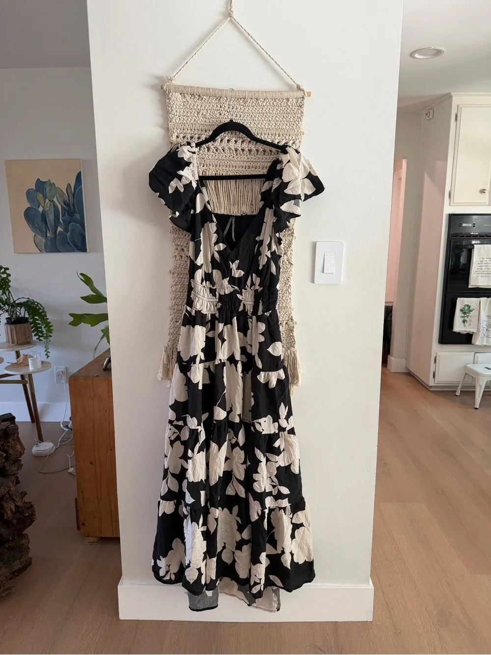 Anthropologie Black and Cream Floral Maxi Dress